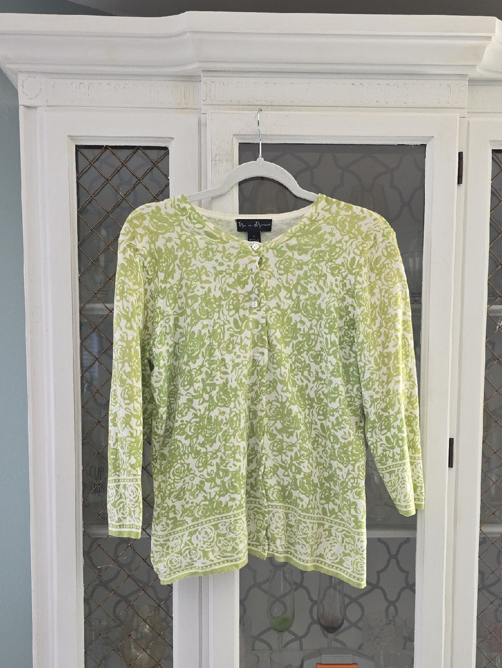 mercer & madison Lime Green and White Floral Button Cardigan